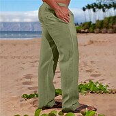 economico Vacanza-Per uomo Pantaloni di Lino Pantaloni Pantaloni Estivi Tasca Semplice Comodità Traspirante Quotidiano All'aperto Uscire Moda Streetwear Cachi Grigio chiaro