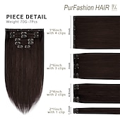 economico Extension con clip-clip nelle estensioni dei capelli purfashion marrone scuro 20 pollici 70g 7 pezzi spessi e lisci 100% remy clip nelle estensioni dei capelli capelli umani