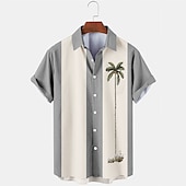 cheap Tropical Plants-Men&#039;s Color Block Coconut Tree Tropical Plants Shirt Summer Hawaiian Shirt Bowling Shirt Short Sleeve Shirt Turndown Fashion 1950s Leisure Vacation Street Going out Black Pink Blue S M L