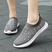 preiswerte Damen-Sneaker-Damen-Sneaker zum Hineinschlüpfen in Regenbogenfarben – farbenfrohe Sportschuhe aus Strick mit Strassverzierungen für die Freizeit und zum Spazierengehen