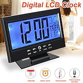 cheap Radios and Clocks-Intelligent Digital Clock Voice Control Snooze Backlight Creative Electronic Clock With Thermometer Weather Station Display Calendar Student Bedside Alarm Clock Wireless Temperature Humidity Meter