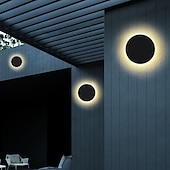 Недорогие наружные настенные светильники-светодиодный наружный настенный светильник водонепроницаемый дизайн круга черный теплый белый / белый настенное освещение ip65 водонепроницаемый акриловый металлический наружный настенный светильник