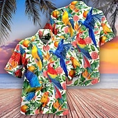 voordelige Vogels &amp; Dieren-Voor heren Papegaai Bladeren Overhemd Hawaiiaans overhemd Aloha-shirt Korte mouw Overhemd Strijkijzer Tropisch Modieus Hawaii Casual Hawaii Feestdagen Zwart Geel Zwart / Bruin S M L