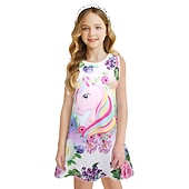 preiswerte 3D Einhorn Kleid-kinderkleidung Mädchen Kleid Graphic Einhorn Farbverlauf Ärmellos Outdoor Casual Modisch Kuschelig Täglich Polyester Übers Knie Casual kleid A Linie Kleid Tank-Top Kleid Sommer Frühling 3-12 Jahre