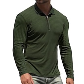 cheap Men&#039;s Printed Polo-Men&#039;s Golf Shirt Knit Polo Casual Holiday Lapel Quarter Zip Long Sleeve Fashion Basic Plain Quarter Zip Summer Regular Fit Black White Wine Camel Green Dark Blue Golf Shirt
