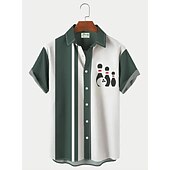 Men's Flame Bowling Ball Shirt Button Up Shirt Short Sleeve Tropical Fashion Hawaiian Outdoor Beach Summer Spring Turndown Print Button-Down Black Yellow Black / Red Red Dusty Blue 24