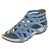 cheap Vacation Sandals-Women&#039;s Gladiator Style Flat Sandals - Strappy Open-Toe Summer Shoes in Denim Blue