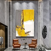 abordables Peintures Abstraites-Peinture à l&#039;huile à la main peint à la main art mural abstrait jaune décoration de la maison décor toile roulée sans cadre non étiré