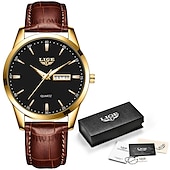 preiswerte Quarz-Uhren-Herren Quarz Uhr Luxus Geschäftliche Armbanduhr Analog Leuchtender Kalender Datum Woche Wasserdichte PU Leder Uhr