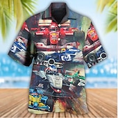 economico Camicia vintage-Per uomo Alfabetico Carte francesi Camicia Camicia hawaiana Camicia con bottoni Manica corta Tropicale Di tendenza Hawaiano Informale Hawaiano Per eventi Estate Primavera Collo ripiegabile Stampa