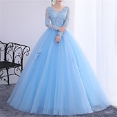 abordables Robes de bal de promo-Robe de bal Quinzeanera robe de princesse performance Quinzeanera longueur sol manches longues décolleté en V avec cristaux appliques robe à impressionner