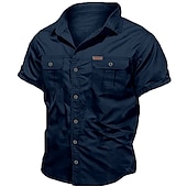 cheap Men&#039;s Work Shirts-Men&#039;s Shirt Workwear Shirts Casual Shirt Work Shirt Button Up Shirt Cargo Shirt Black Navy Blue khaki Army Green Beige Short Sleeve Plain Turndown Vacation Going out Button-Down Clothing Apparel