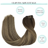 baratos Extensões de cabelo com gancho-grampo em extensões de cabelo cabelo humano real 5pcs 80g balayage marrom chocolate a mel loiro 18 polegadas portas extensões de cabelo grampo em extensões de cabelo liso natural