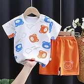 cheap Sets-2 Pieces Toddler Boys T-shirt &amp; Shorts Outfit Animal Cartoon Short Sleeve Cotton Set Outdoor Adorable Daily Summer Spring 3-7 Years 3 green teddy bears 9 spectacled bear 13 Stripes Bear