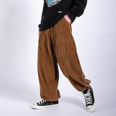 baratos calça casual-Homens Calças de Veludo Calças Calças largas Calça casual Bolsos Perna larga Folgado Côr Sólida Conforto Quente Comprimento total Casual Diário Moda Roupa de rua Ajuste Largo Preto Marron