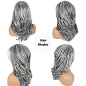 abordables Perruques Synthétiques Sans Bonnet-perruques grises longues couches pour femmes perruque ondulée argentée perruques de remplacement de cheveux d&#039;aspect naturel perruque de cheveux synthétiques résistant à la chaleur pour une