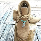 baratos Botas de tornozelo-Botas femininas de cano curto mocassim de couro sintético com detalhes de penas e contas, calçados casuais confortáveis para uso ao ar livre e no dia a dia