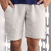 economico Casa-Per uomo Pantaloncini Pantaloncini di lino Pantaloncini estivi Pantaloncini da spiaggia Tasche Liscio Comfort Traspirante Esterno Giornaliero Per uscire Di tendenza Streetwear Nero Blu
