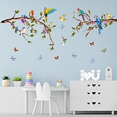 economico Adesivi murali decorativi-rami fiori uccelli farfalle adesivi murali trasferibili decorazioni per la casa decalcomanie da muro camera da letto soggiorno studio 3pz