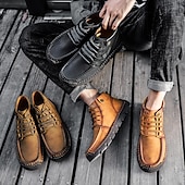abordables Baskets-bottines en cuir vintage pour hommes – chaussures d&#039;extérieur décontractées à lacets avec semelle antidérapante durable
