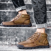 abordables Baskets-bottines en cuir vintage pour hommes – chaussures d&#039;extérieur décontractées à lacets avec semelle antidérapante durable