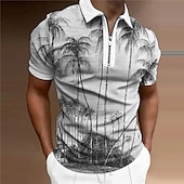 cheap Men&#039;s Printed Polo-Kentucky Derby Men&#039;s Palm Tree Hawaiian Polo Shirts Golf Shirt Short Sleeve Polo Shirts Collared Shirts Casual Beach Wear Vacation Wear Tropical Wear Party Outfits 3D Print Quarter Zip Polo Purple