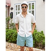 economico Classico-pantaloncini da uomo pantaloncini di lino pantaloncini di cotone estivo pantaloncini da spiaggia pantaloncini casual tinta unita morbido esterno al ginocchio casual quotidiano hawaiano classico nero
