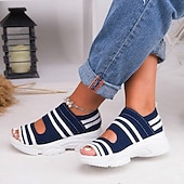 billiga Damsandaler-Sportiga stickade sandaler med peep toe-design för kvinnor, andas platåsandaler med peep toe-motiv, för sommarpromenader och vardagliga kläder.
