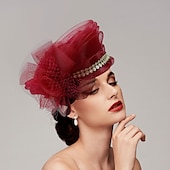 billige Coiffer-fascinators kentucky derby lue hodeplagg fjær nett bøtte lue bryllup spesiell anledning damedag melbourne kopp cocktail med sløyfer hette hodeplagg hodeplagg