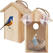cheap Backyard Birding &amp; Wildlife-Bird House with Strong Suction Cups and lanyards for Outdoor use - See-Through Environmentally Friendly Wooden Bird nestBird Nest Transparent Design for Easy Observation