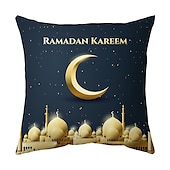 cheap Holiday Cushion Cover-Ramadan Kareem Throw Pillow Cover Eid Mubarak 1PC Soft Decorative Square Cushion Case Pillowcase for Bedroom Livingroom Sofa Couch Chair Machine Washable
