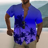 olcso Trópusi növények-Férfi Gradiens Kókuszfa Trópusi növények Ing Hawaii ing Aloha ing Rövid ujjú Ing Állógallér Divat Dizájn Alkalmi Szabadtéri Vakáció Hétköznapi Fehér Sárga Arcpír rózsaszín S M L