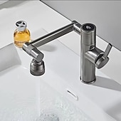 cheap Classical-Foldable Bathroom Sink Mixer Faucet LED Displayer, Vintage 360 Swivel Spout Rotatable Wash Basin Tap, Brass Retro Single Handle One Hole with Cold and Hot Water Hose