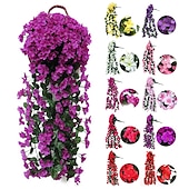 preiswerte Künstliche Pflanzen &amp; Blumen-Lebendiger künstlicher hängender Orchideenstrauß, Simulationsblumenrebe, violette hängende Blumenrebe, Wandbehang, Orchideen-Hängekorb, Blumenbalkon, Heimdekoration, Blumenwand für Hochzeit, Gartendekoration