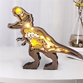 Недорогие Декоративные огни-Деревянные украшения в виде животных, светодиодный светильник, 3d полая резьба, домашний декор, фигурки, ремесла, офисный стол, украшения для спальни, аксессуары