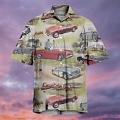 voordelige Retro Vintage Print-Voor heren Automatisch Overhemd Hawaiiaans overhemd Aloha-shirt Korte Mouw Overhemd Strijkijzer Tropisch Modieus Streetwear Straat Casual Dagelijks Geel Blozend Roze Rood S M L
