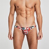 cheap Men&#039;s Briefs Underwear-Men&#039;s 1 PC Briefs Print Spandex Polester / Cotton Blend Washable Comfortable Geometric Graphic Prints Low Rise Black Red