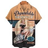 economico Stampa Vintage Retrò-Per uomo Pop art Alfabetico Ragazza Pin Up Camicia Camicia hawaiana Camicia Aloha Manica corta Camicia Collo ripiegabile Vintage Di tendenza Hawaiano Esterno Strada Informale azzurro cielo Giallo Rosa