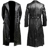 preiswerte Outfits-Set mit PU-Leder-Trenchcoat, gerades Bein, Motorradhose, Zylinder, Hut, Punk, Gothic, mittelalterlich, Steampunk, Pestdoktor, Herren, Reiter, Biker, lässig, täglich, Cosplay, Kostüm, Karneval,