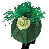 billige Coiffer-fascinators Sinamay Bryllup Kentucky Derby cocktail Retro Rød Brude Med Fjær Blomster Hodeplagg Hodeplagg