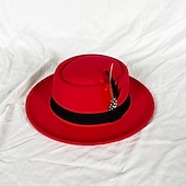 billiga Partyhatt-hattar Ull / Akryl Fedorahatt Formell Bröllop cocktail Royal Astcot Enkel Retro Med Fjäder Ren Färg Hårbonad Huvudbonader