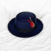 billiga Partyhatt-hattar Ull / Akryl Fedorahatt Formell Bröllop cocktail Royal Astcot Enkel Retro Med Fjäder Ren Färg Hårbonad Huvudbonader