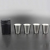 cheap Barware-4 Stainless Steel Shot Cups Drinking Vessel with Black Leather Carrying Case (30ml) Outdoor Camping Travel Unbreakable Metal Shooters for Whiskey Tequila Liquor Great Barware Gift