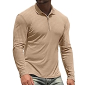 cheap Men&#039;s Printed Polo-Men&#039;s Golf Shirt Knit Polo Casual Holiday Lapel Quarter Zip Long Sleeve Fashion Basic Plain Quarter Zip Summer Regular Fit Black White Wine Camel Green Dark Blue Golf Shirt