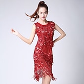 baratos Vestidos de Prática-Trajes de dança de dança latina vestido franjas borla ruching cor pura desempenho feminino vestido de festa treinamento sem mangas alta poliéster