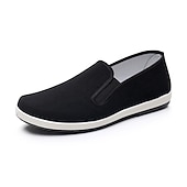 cheap Men&#039;s Slip-ons &amp; Loafers-Men&#039;s Black Canvas Slip-On Shoes with Anti-Slip Sole – Lightweight Traditional Loafers for Daily Wear and Indoor Comfort