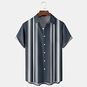 economico camicia da uomo con bottoni-Per uomo Camicia Camicia casual Camicia da Bowling Camicia con Bottoni Nero Vino Rosso Manica Corta A righe Collo ripiegato Vacanza Streetwear Stile Vintage Abbigliamento Poliestere Misto Cotone Moda