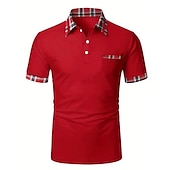 billige Klassisk poloskjorte for menn-Herre POLO T-skjorte Golf skjorte Avslappet Daglig Polokrage Klassisk Kortermet Lettvekt Ruter Lapper Alle årstider Normal Lyseblå Svart Hvit Rød Navyblå Lysegrå POLO T-skjorte