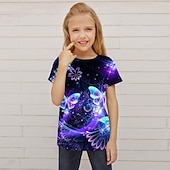 ieftine Animale 3D ale fetei-Fete 3D Animal Galaxie Lup Tricou Manșon scurt Tipărire 3D Vară Primăvară Activ Modă Drăguţ Poliester Copii 3-12 ani În aer liber Zilnic Fit regulat