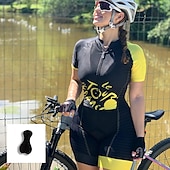 halpa Naisten triathlon-vaatteet-Naisten Triathlon Tri -puku Lyhythihainen Maastopyöräily Maantiepyöräily Musta Keltainen Rubiini Kaltevuus Pyörä Hengittävä Heijastinraidat Nopea kuivuminen Spandex Urheilu Kaltevuus Vaatetus